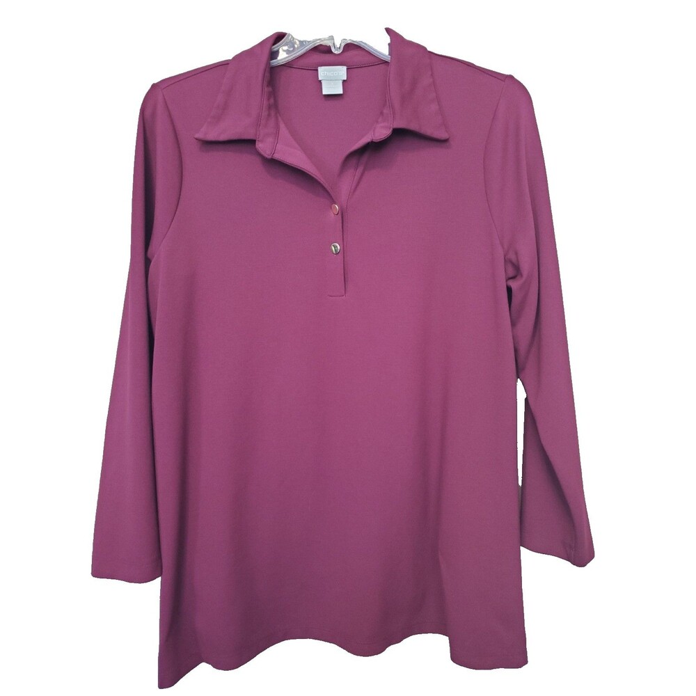 Chico's Maroon Ponte Knit Henley Neck Long Sleeve Tunic Size 3 (XL)